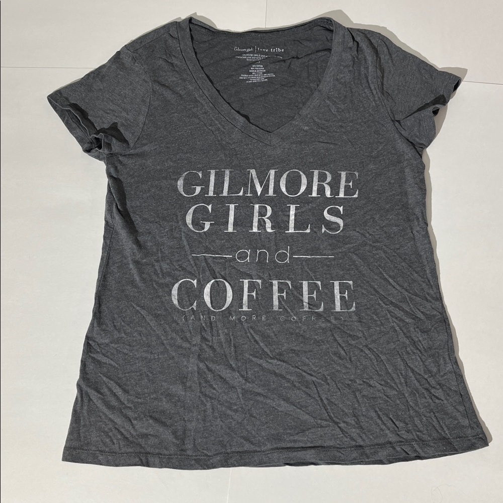 Gilmore Girls X Love Tribe graphic tee Coffee V-Neck t-shirt gray medium